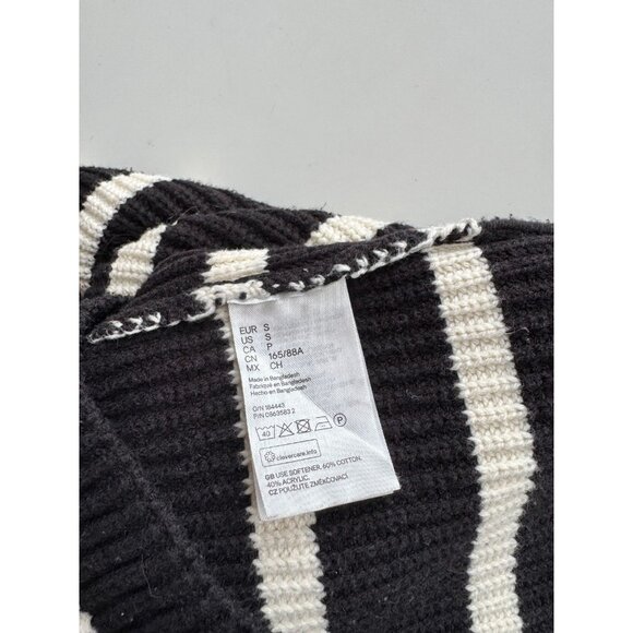 H&M Black Ivory Striped Cotton Chunky Rib Knit Crew Neck Loose Sweater, Size S - Picture 13 of 14